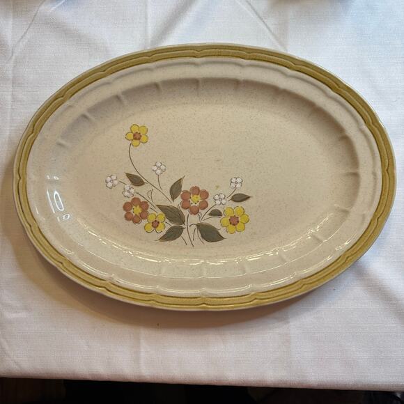 Vintage Crown Manor Floral Garden Serving Platter Stoneware Japan  11" x 16" EUC - Picture 1 of 6
